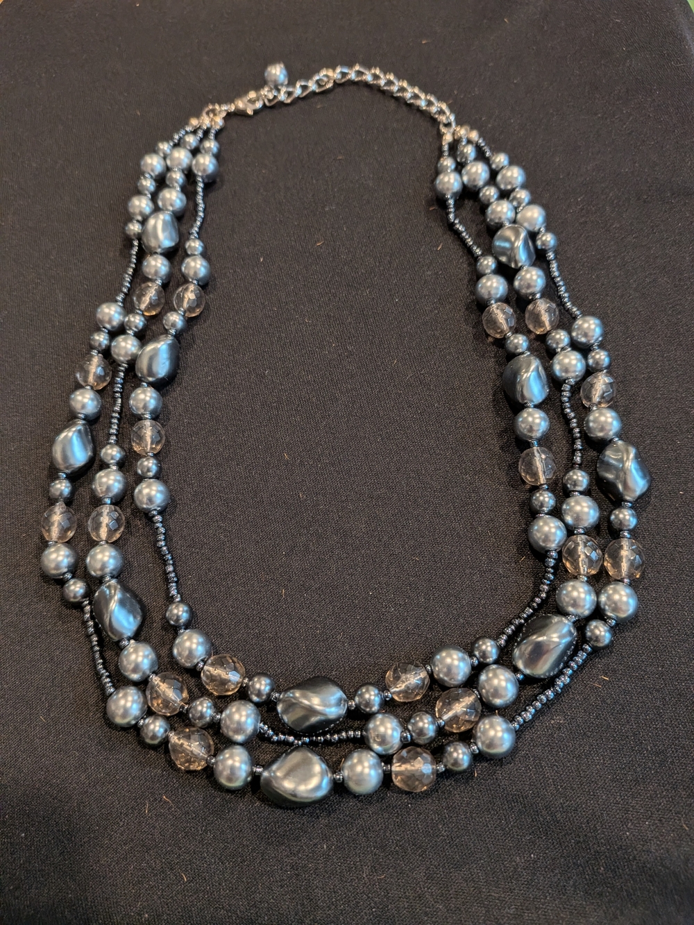 Multi-Strand Faux Gray Pearl & Bead Necklace 10" - Women Jewelry